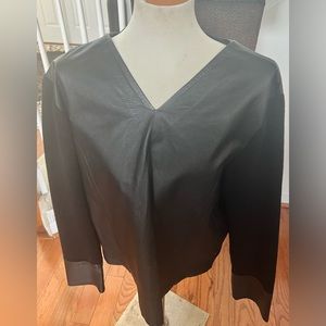 Women’s 100% Genuine leather sleeves and trim sweater
